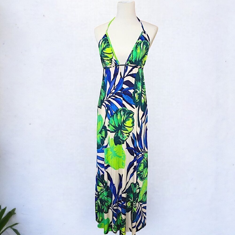 Hot Miami Styles Tropical Print Halter Maxi Dress Size Medium